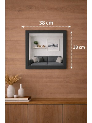 Digital Hayat 50 - 38 cm Ceviz Beyaz Antrasit Ahşap Kare Ayna - Antre Hol Banyo Mutfak Salon Wc Aynası - Doğal Ahşap Çerçeveli
