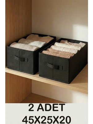 Prendi Home Siyah 2'li Tela Dolap Içi Düzenleyici Kutu Organizer 45X25X20 cm Kazak Havlu Saklama Hurcu