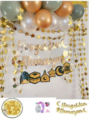 Ramazan Süsleme Seti LED Işıklı Perdeli 13 Balonlu Hoşgeldin Ramazan