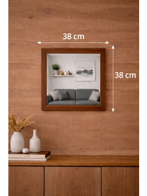 Digital Hayat 50 - 38 cm Ceviz Beyaz Antrasit Ahşap Kare Ayna - Antre Hol Banyo Mutfak Salon Wc Aynası - Doğal Ahşap Çerçeveli