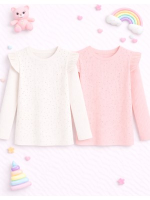 Mini Kanka Kız Çocuk Uzun Kollu Fırfırlı Taşlı Bluz 2’li Set – Fitilli Kumaş, Şık ve Günlük Kullanım