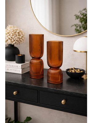 Aydınev 2 Li Çizgili Amber  Vazo