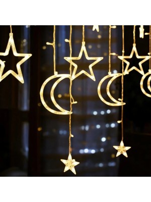 Günışığı Ay Yıldız Perde, LED Işıklı Ramazan Süslemesi, Şık ve Parlak Dekorasyon