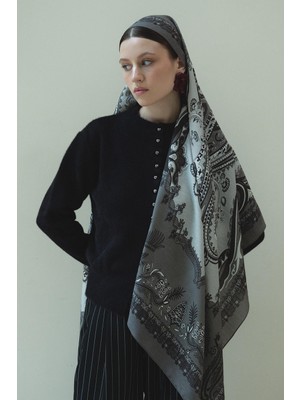 Jolamier Gri Bloom Paisley Yün Ipek Şal