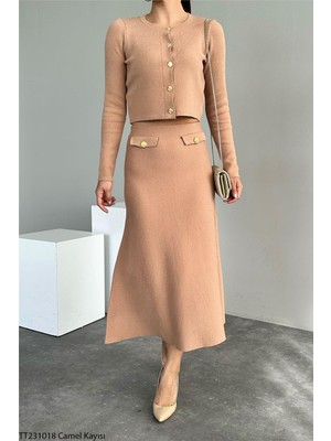 Butik Belvita Bej Renk Kadın Düğmeli Hırka