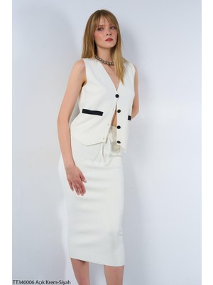 Butik Belvita Yelekli Triko Takım - Ekru