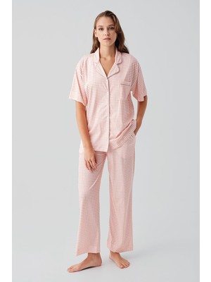 Artış Collection Kısa Kollu Düğmeli Cepli Pötikare Pamuklu Pijama Takım 19201