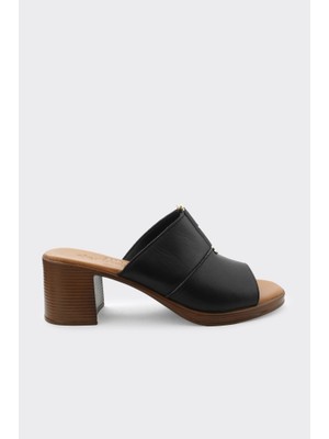 Derinet Topuklu Hakiki Deri Kadın Terlik