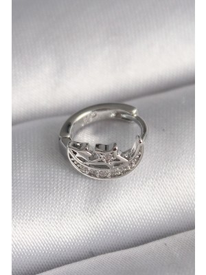 Hkursat 316L Çelik Gümüş Renk Zirkon Taşlı Ay Yıldız Model Tragus Piercing