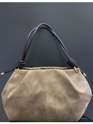 MB Kadın Orta Boy Düğüm Detaylı Süet Omuz Çantası