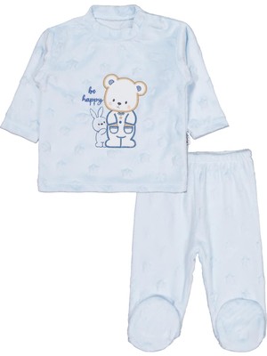 Albimini Tavşanlı Ayı Patikli 2li Pijama Takım 1-6 Ay Pijama Takımı - Mavi 1-3 Ay