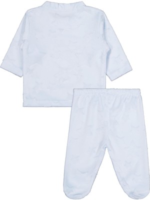 Albimini Minidamla Filli Nakış Patikli 2li 1-6 Ay Pijama Takımı - Mavi 1-3 Ay
