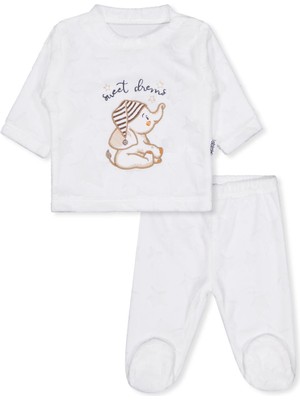 Albimini Minidamla Filli Nakış Patikli 2li 1-6 Ay Pijama Takımı - Ekru 6-9 Ay