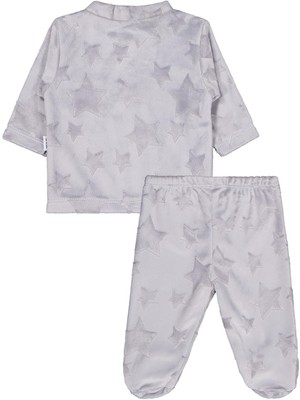 Albimini Minidamla Filli Nakış Patikli 2li 1-6 Ay Pijama Takımı - Gri 6-9 Ay