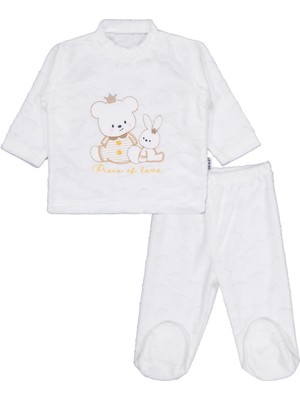 Albimini Kız Ayı Tavşan Nakış Patikli 2li Pijama Takım 1-6 Ay - Ekru 1-3 Ay