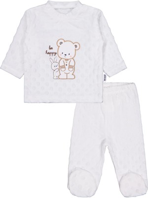 Albimini Tavşanlı Ayı Patikli 2li Pijama Takım 1-6 Ay Pijama Takımı - Ekru 3-6 Ay