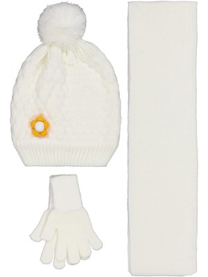 Civil Girls 2-5 Yaş Atkı Bere Eldiven Set - Beyaz Standart