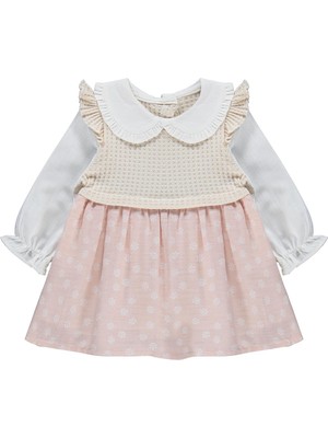 Lüks Kumru Tekstil Kumru Yakalı Omuz Fırfırlı 6-18 Ay Elbise - Pembe 6-9 Ay