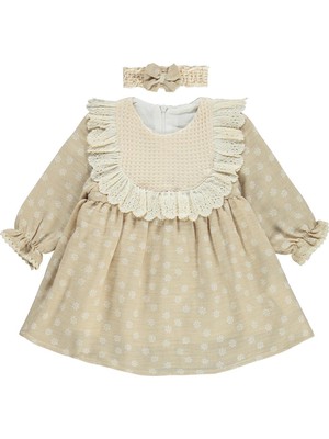 Lüks Kumru Tekstil Lüks Kumru Roba Fistolu Bandanalı 6-18 Ay Elbise - Bej 6-9 Ay