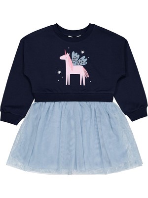 Civil Girls Unicorn Baskılı 2-5 Yaş Elbise - Lacivert 3-4 Yaş