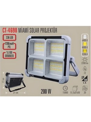 Cata Kamp Projektör Portatif 200W Solar LED