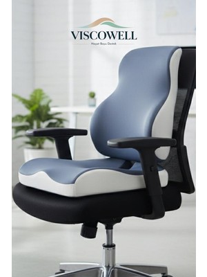 Viscowell Visco Ortopedik Ergonomik Ofis Koltuk Koksiks Oturma Minderi Sırt Bel Destek Minderi Yastığı Seti
