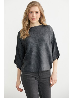 Sementa Kayık Yaka Triko Panço Kazak - Antrasit