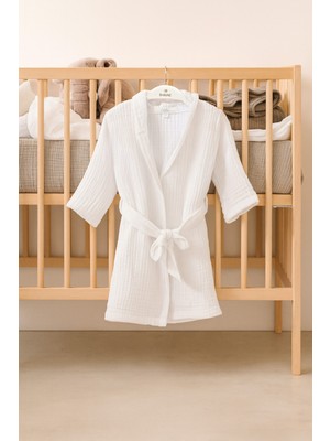 Barine Cocoon Pamuk Muslin Çocuk Bornozu Beyaz