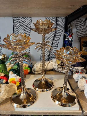 Atak Hediyelik Dekoratif Palmiye Kristal Nilüfer 3'lü Mumluk