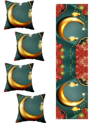 Ramazan Temalı Hilal Dekoratif Masa ve Kırlent Seti, 4'lü Runner Takımı