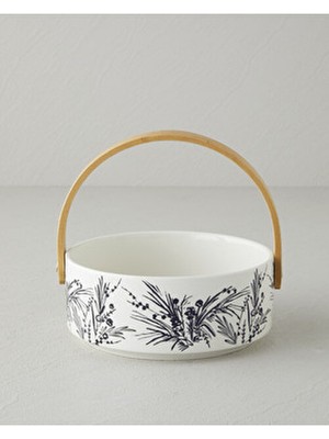 English Home Floral Grace Stoneware Sunumluk 17X7 cm Siyah - Beyaz