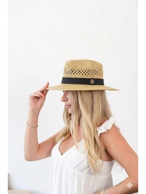 ZOE3tr Kadın MDRE Bej Delikli Hava Alabilen Hasır Şapka