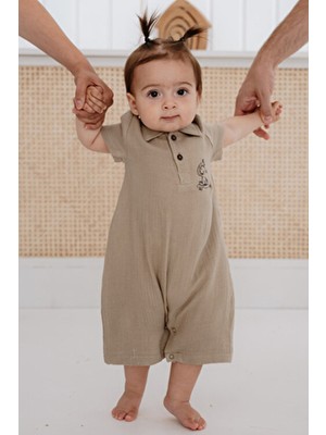 Lilabio %100 Organik Pamuk Muslin Kumaş Kısa Paça Tulum Kız-Erkek Bebek