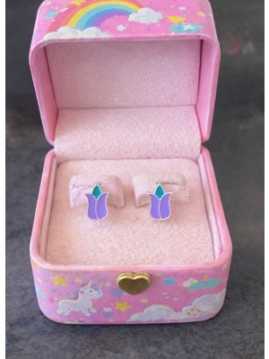 miraç gümüş takı atölyem 925 Ayar Gümüş Lale Detaylı Mineli Kız Çocuk Küpe