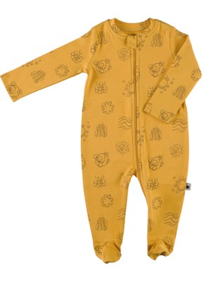 Zip Organik Pamuk Patikli Uyku Tulumu-Safran Sarı