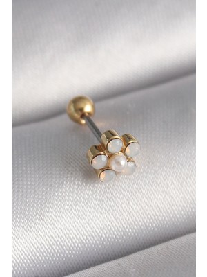 Hkursat 316L Çelik Gold Renk Zirkon Taşlı Çiçek Model Tragus Piercing