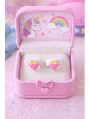 miraç gümüş takı atölyem 925 Ayar Gümüş Kalp Detaylı Mineli Kız Çocuk Küpesi . (Klipsli)