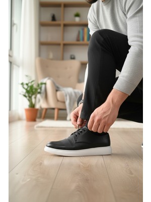 Enoch Hakiki Deri Siyah Aynalı Rugan ve Beyaz Tabanlı Erkek Klasik Ayakkabı