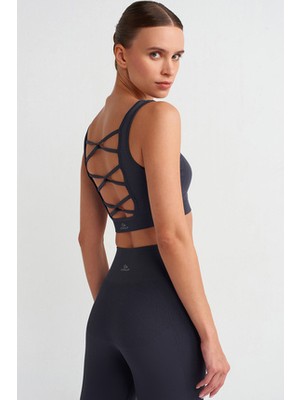 COMEUP Kadın Balıksırtı Desenli Sporcu Sütyeni Koyu Lacivert Nefes Alabilir Poliamid Kumaş ile Şık Tasarım