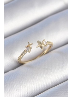 Hkursat Pirinç Gold Renk Zirkon Taş Detay Yıldız Model Kadın Yüzük