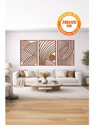 3 Parça Modern Geometrik Ahşap Duvar Tablosu Seti – Dekoratif Mdf Tablo