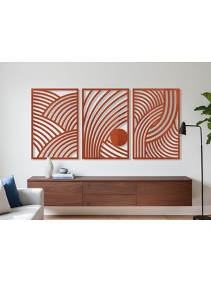 3 Parça Modern Geometrik Ahşap Duvar Tablosu Seti – Dekoratif Mdf Tablo