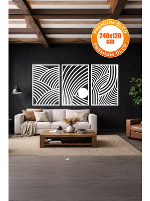 3 Parça Modern Geometrik Ahşap Duvar Tablosu Seti – Dekoratif Mdf Tablo