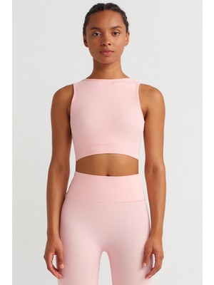 COMEUP Göğüs Pedli Rib Dokulu Sırtı Çapraz Crop Top İngiliz Pembe