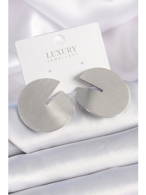 Hkursat Pirinç Gümüş Renk Daire Plaka Model Kadın Küpe