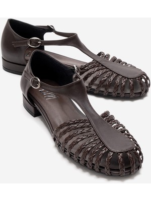 Luvi Onos Kahverengi Örgü Detaylı Kadın Sandalet