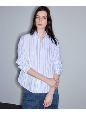 İpekyol Dantel Şeritli Çizgili Gömlek IS1260025103002