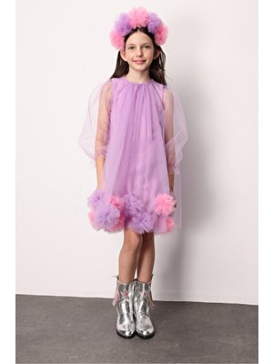 Le Mabelle Lila Uzun Kollu Etek Ucu Ponpon Detaylı Kız Çocuk Elbise - Kathy