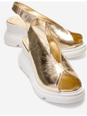 Luvi Sam Altın Hakiki Deri Dolgu Topuk Kadın Sandalet