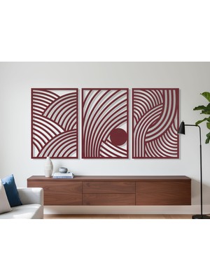 3 Parça Modern Geometrik Ahşap Duvar Tablosu Seti – Dekoratif Mdf Tablo
